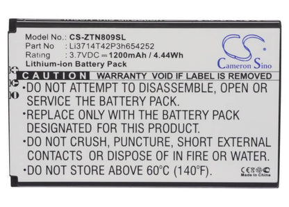 3.7V, 1200mAh, Li-ion Battery fits Zte, U809, V809, 4.44Wh