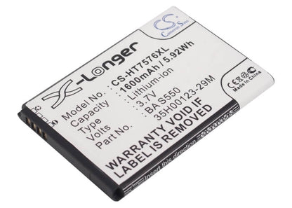 3.7V, 1600mAh, Li-ion Battery fits Htc, 7 Pro, T7576, 5.92Wh