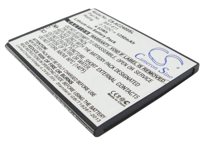 3.7V, 1250mAh, Li-ion Battery fits Acer, Liquid Z4, Z140, 4.625Wh