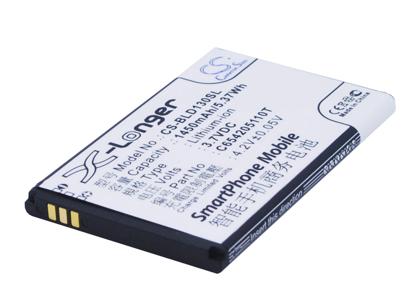 3.7V, 1450mAh, Li-ion Battery fits Blu, A130a, D120, 5.365Wh