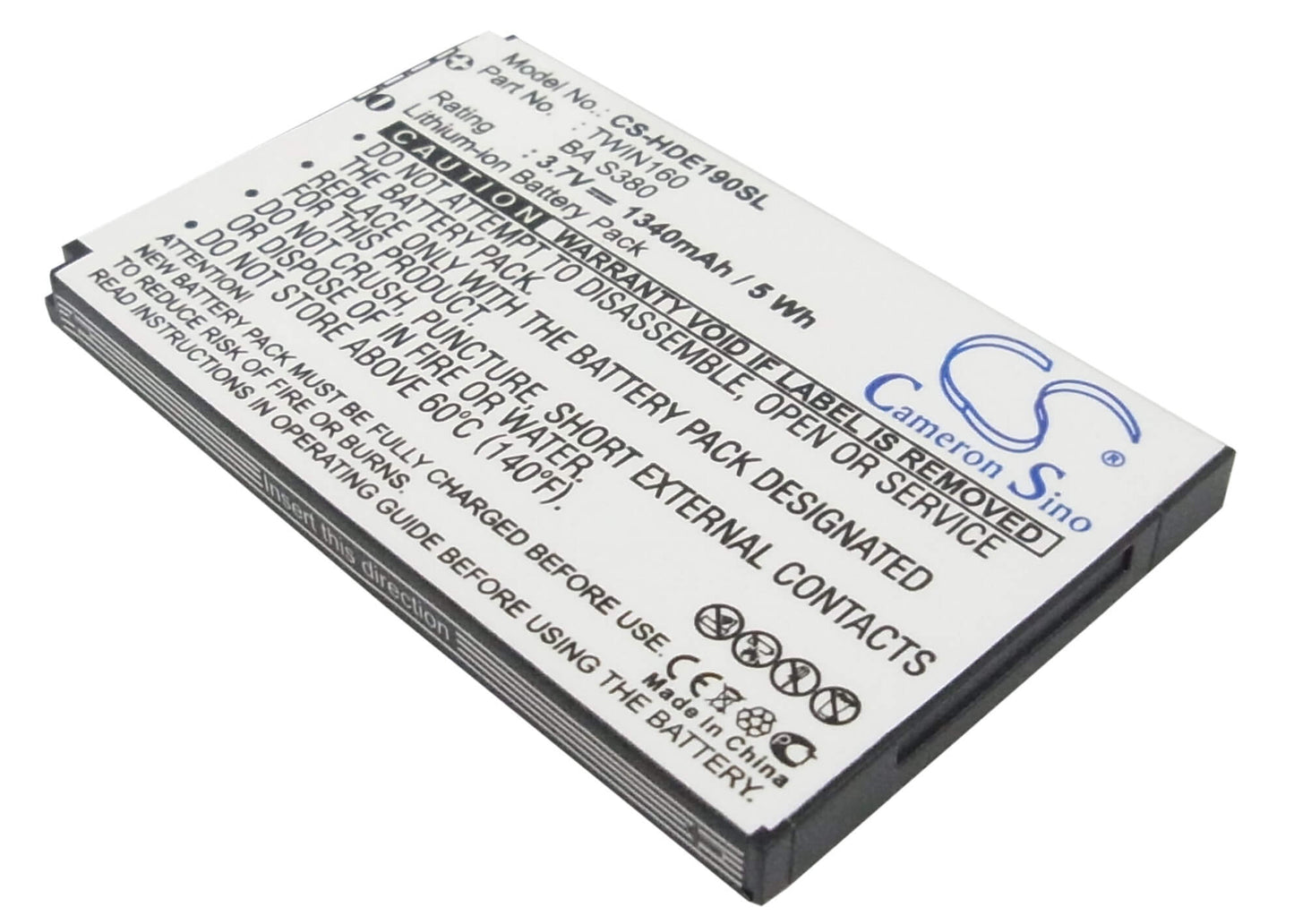 3.7V, 1340mAh, Li-ion Battery fits Htc, A6262, A6266, 4.958Wh