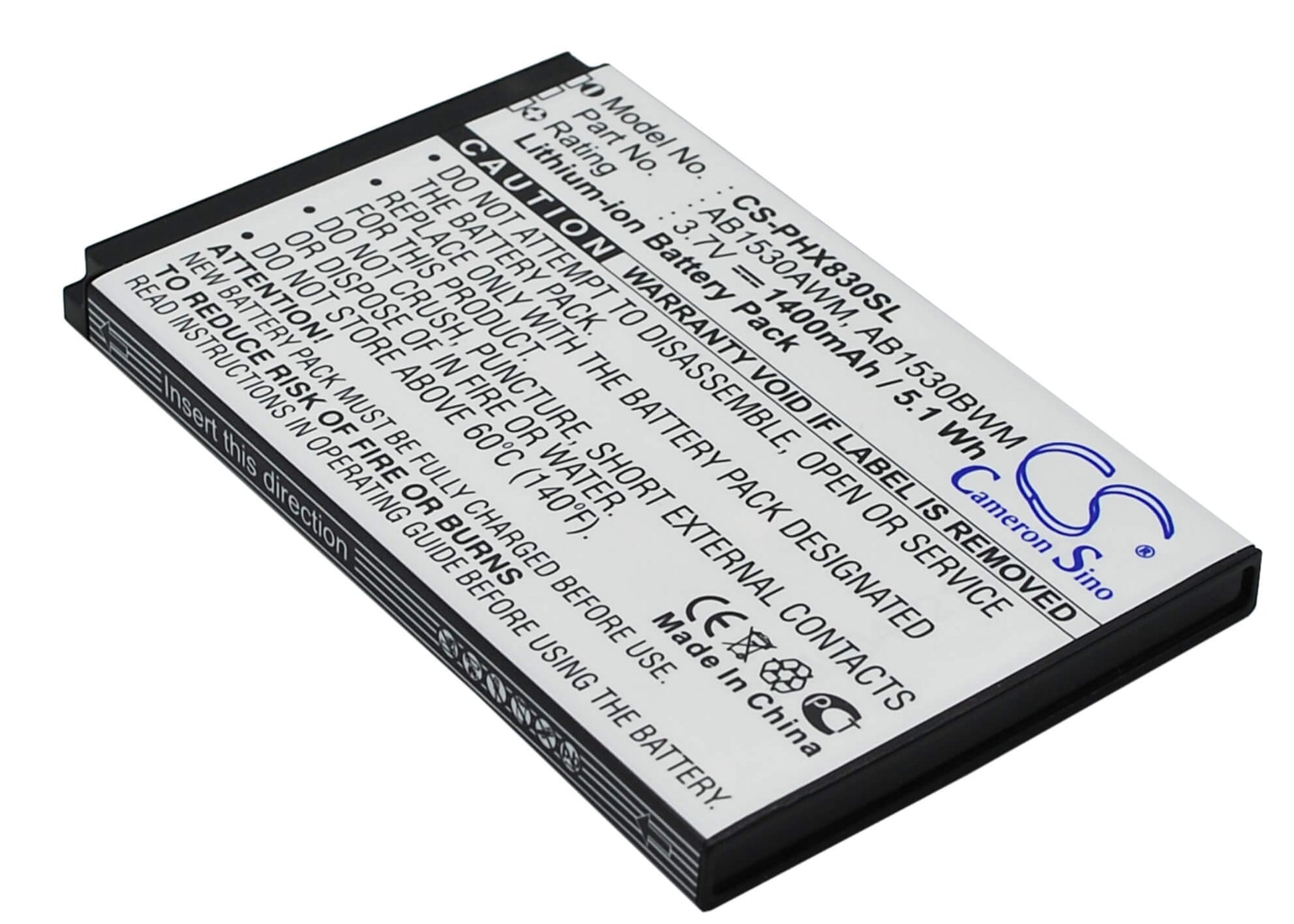 3.7V, 1400mAh, Li-ion Battery fits Philips, Xenium T910, Xenium X603, 5.18Wh