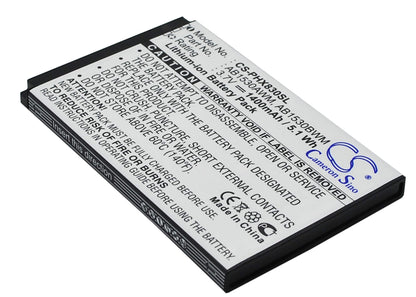 3.7V, 1400mAh, Li-ion Battery fits Philips, Xenium T910, Xenium X603, 5.18Wh