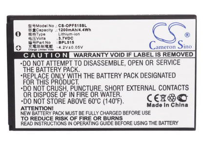 3.7V, 1200mAh, Li-ion Battery fits Oppo, F15, R801, 4.44Wh