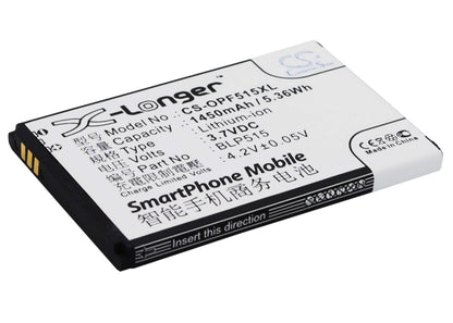 3.7V, 1450mAh, Li-ion Battery fits Oppo, F15, R801, 5.365Wh