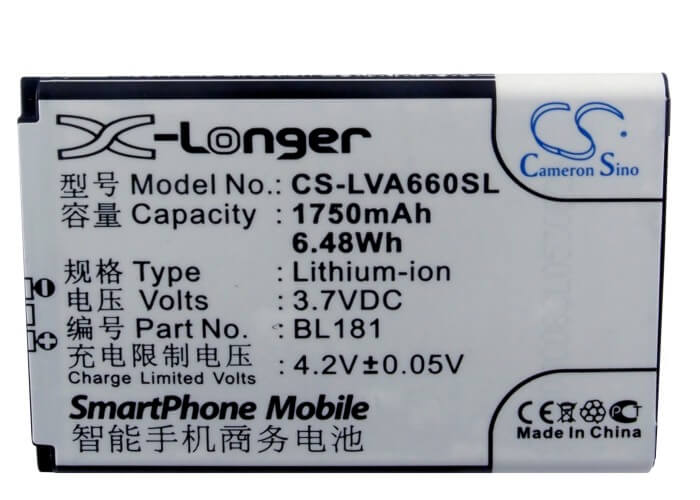 3.7V, 1750mAh, Li-ion Battery fits Lenovo, A66t, 6.475Wh
