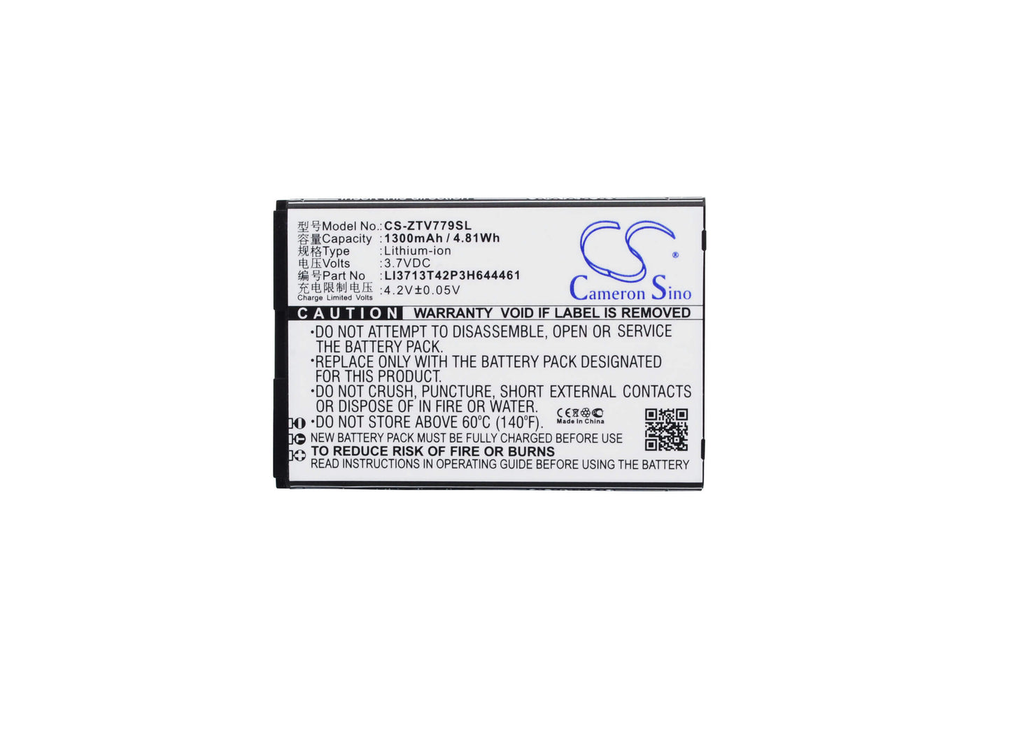 3.7V, 1300mAh, Li-ion Battery fits Zte, Dtac Joey Jump 2, V779, 4.81Wh