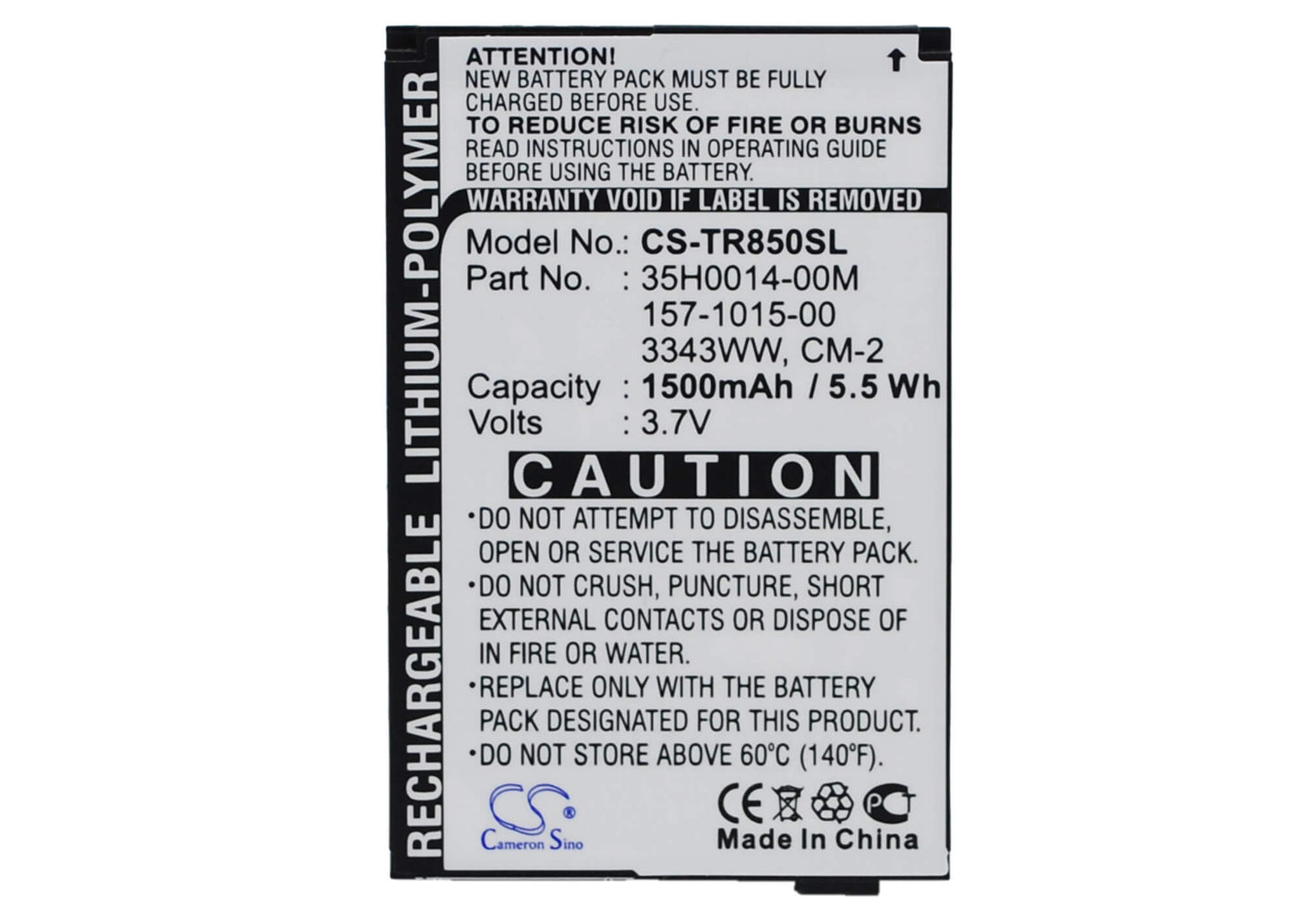 3.7V, 1500mAh, Li-Polymer Battery fits Palm, Drucker, Monk, 5.55Wh