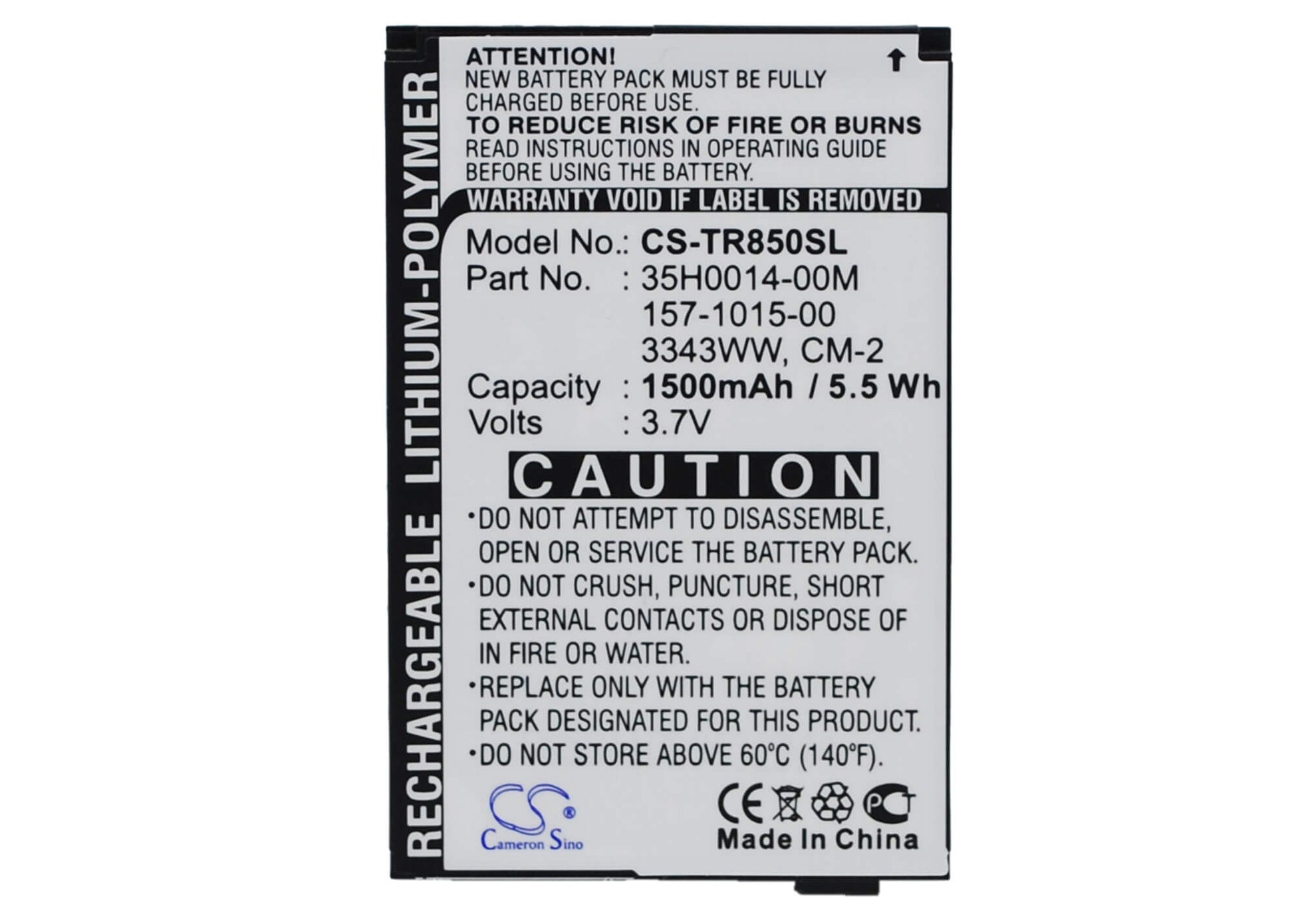 3.7V, 1500mAh, Li-Polymer Battery fits Palm, Drucker, Monk, 5.55Wh