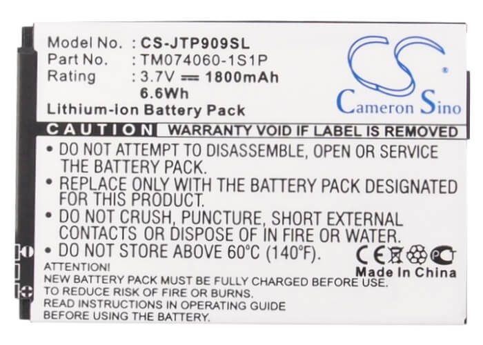 3.7V, 1800mAh, Li-ion Battery fits Jcb, Pro-smart, Toughphone Pro-smart, 6.66Wh