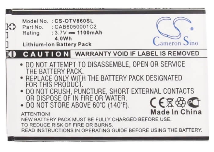 3.7V, 1100mAh, Li-ion Battery fits Vodafone, Smart Ii, V860, 4.07Wh