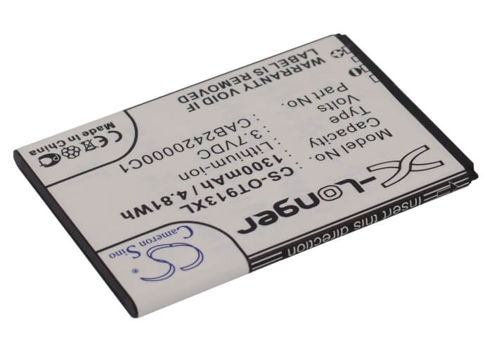 3.7V, 1300mAh, Li-ion Battery fits Alcatel, One Touch 913, One Touch 913d, 4.81Wh