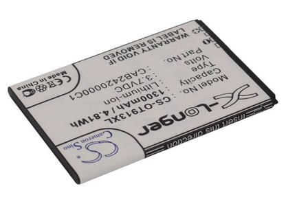 3.7V, 1300mAh, Li-ion Battery fits Alcatel, One Touch 913, One Touch 913d, 4.81Wh