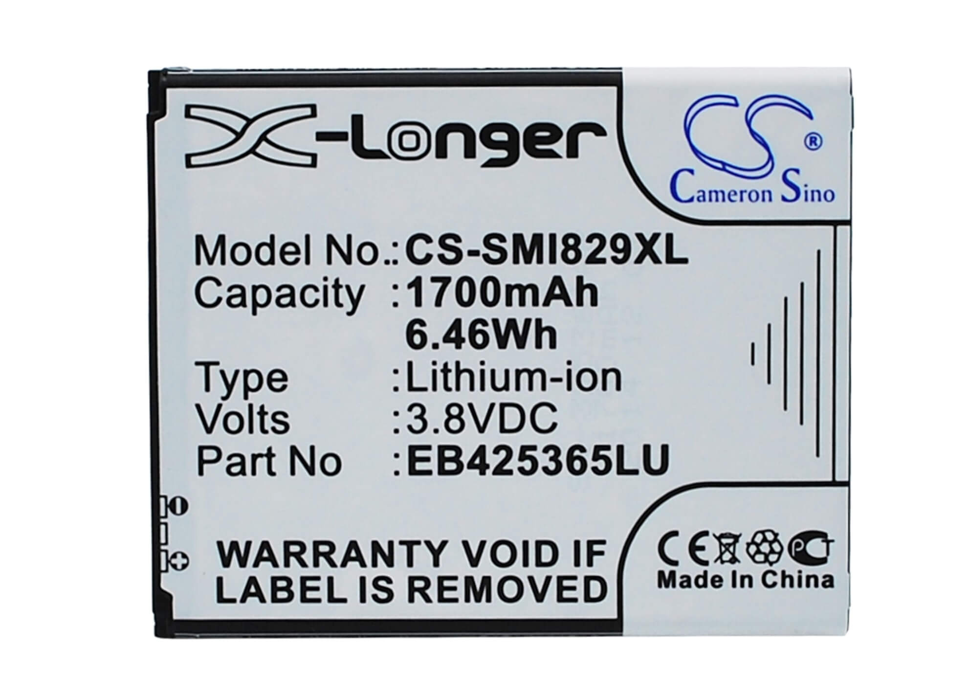 3.8V, 1700mAh, Li-ion Battery fits Samsung, Galaxy Duos, Galaxy Style Duos, 6.46Wh