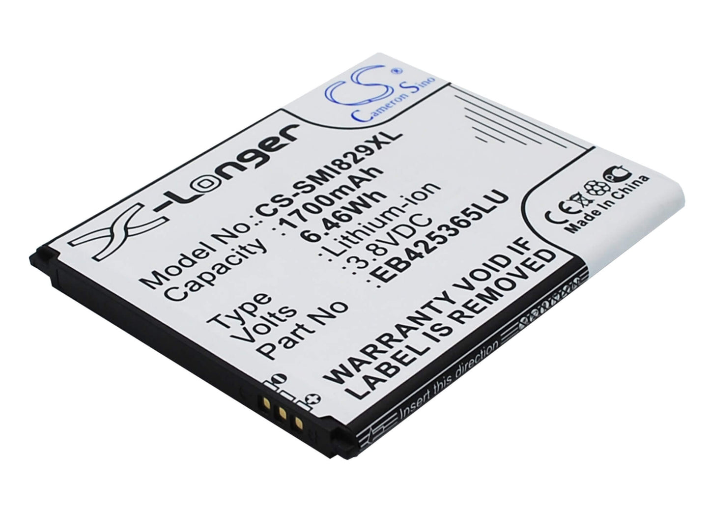3.8V, 1700mAh, Li-ion Battery fits Samsung, Galaxy Duos, Galaxy Style Duos, 6.46Wh