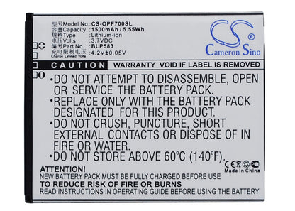 3.7V, 1500mAh, Li-ion Battery fits Oppo, 1105, 1107, 5.55Wh
