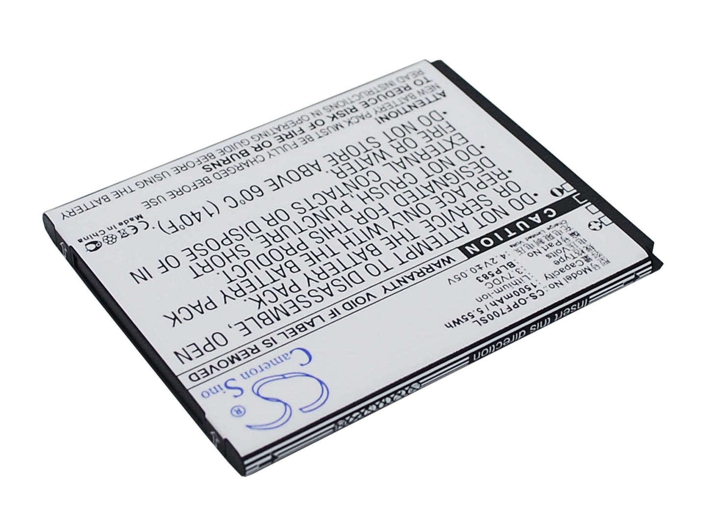 3.7V, 1500mAh, Li-ion Battery fits Oppo, 1105, 1107, 5.55Wh