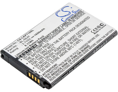 3.7V, 1650mAh, Li-ion Battery fits Lg, As870, D500, 6.105Wh