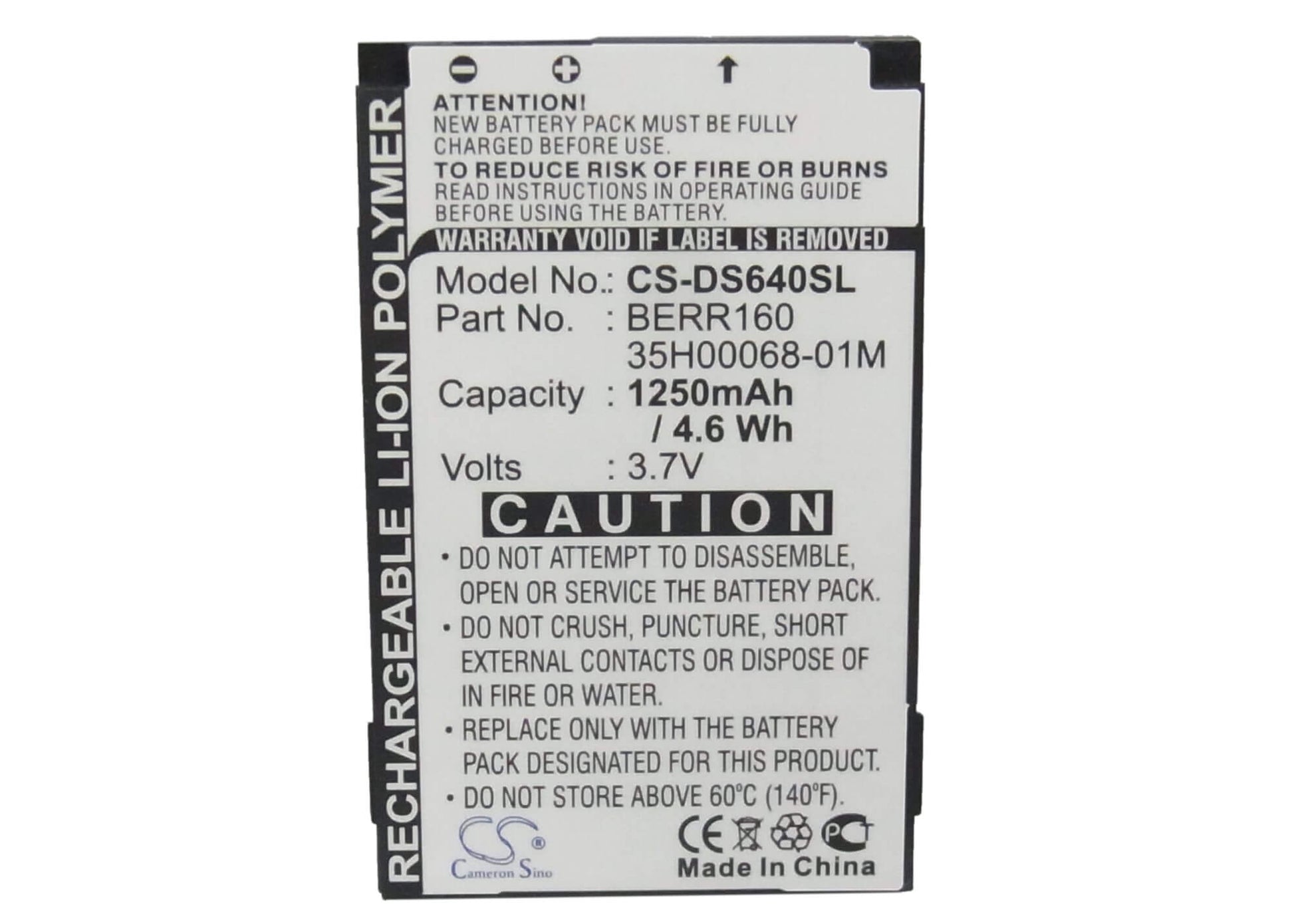 3.7V, 1250mAh, Li-Polymer Battery fits Telus, Mobility, 4.625Wh