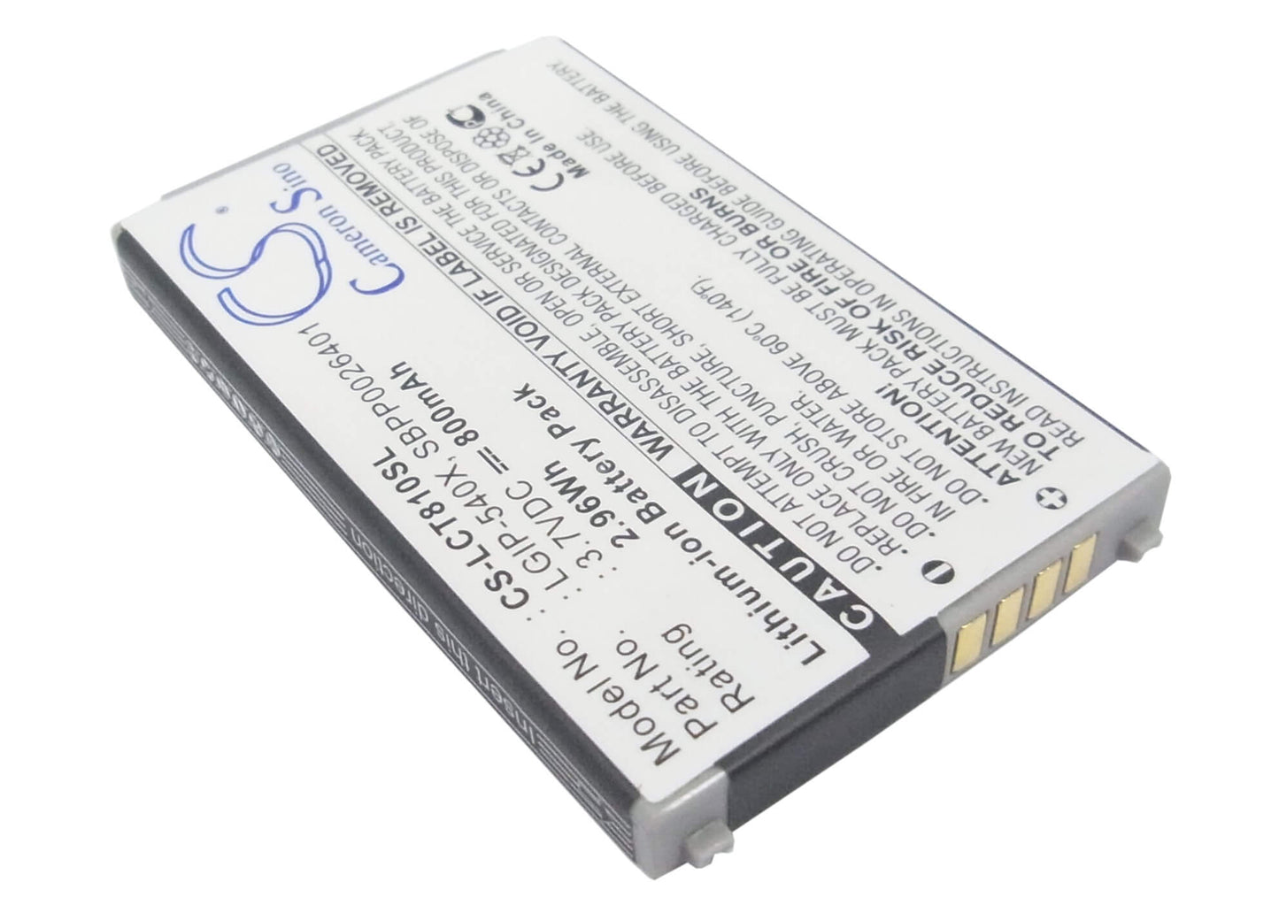 3.7V, 800mAh, Li-ion Battery fits Lg, Ct810, Ct810 Incite, 2.96Wh