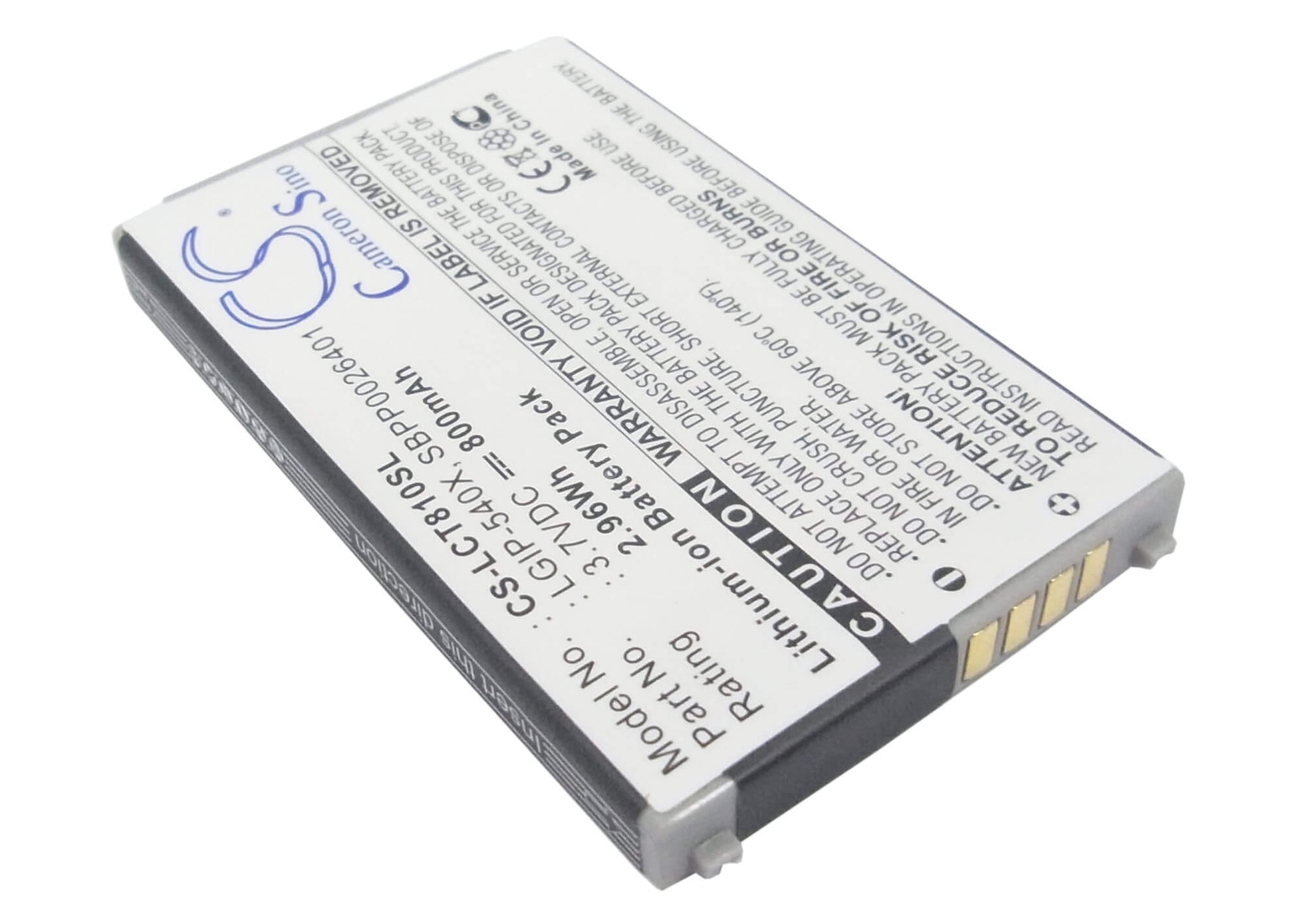 3.7V, 800mAh, Li-ion Battery fits Lg, Ct810, Ct810 Incite, 2.96Wh