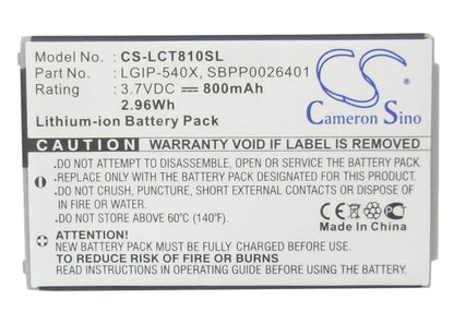 3.7V, 800mAh, Li-ion Battery fits Lg, Ct810, Ct810 Incite, 2.96Wh
