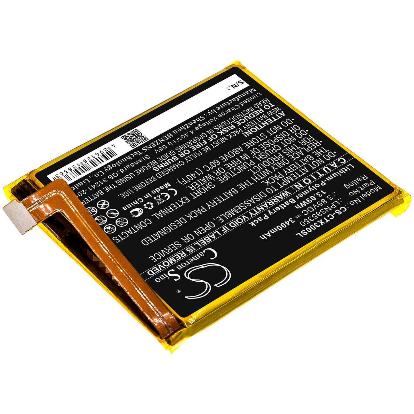 3.85V, 3400mAh, Li-Polymer Battery fits Crosscall, Action X3, Action-x3, 13.09Wh