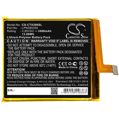 3.85V, 3400mAh, Li-Polymer Battery fits Crosscall, Action X3, Action-x3, 13.09Wh