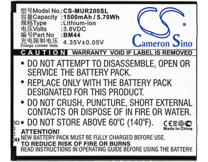 3.8V, 1500mAh, Li-ion Battery fits Xiaomi, Redmi 2, Redmi 2a, 5.7Wh