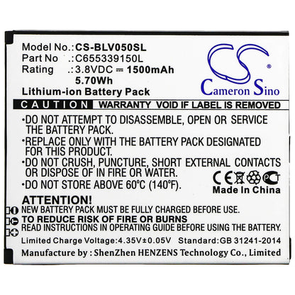 3.8V, 1500mAh, Li-ion Battery fits Blu, V050, Vivo 5 Mini, 5.7Wh
