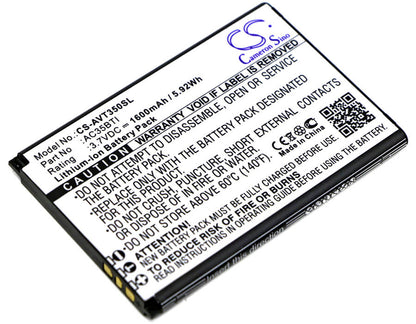 3.7V, 1600mAh, Li-ion Battery fits Archos, 35b Titanium, 35b Titanium Dual Sim, 5.92Wh