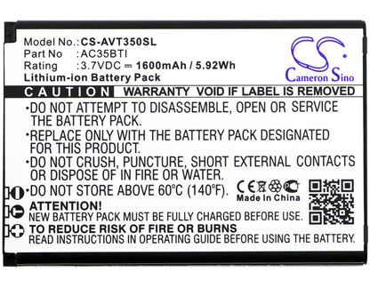 3.7V, 1600mAh, Li-ion Battery fits Archos, 35b Titanium, 35b Titanium Dual Sim, 5.92Wh