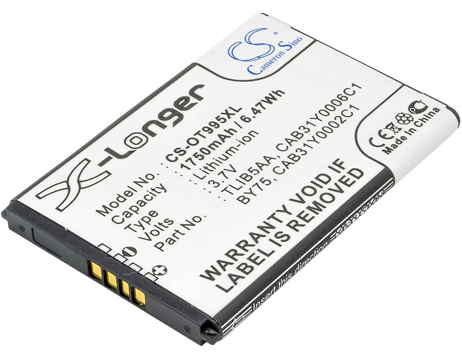 3.7V, 1750mAh, Li-ion Battery fits Alcatel, One Touch 993d, One Touch 995, 6.475Wh