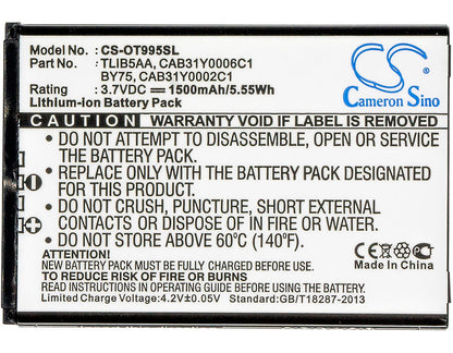 3.7V, 1500mAh, Li-ion Battery fits Sfr, Staraddict 2, Staraddict Ii, 5.55Wh