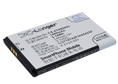 3.7V, 1400mAh, Li-ion Battery fits Zte, U809, V809, 5.18Wh