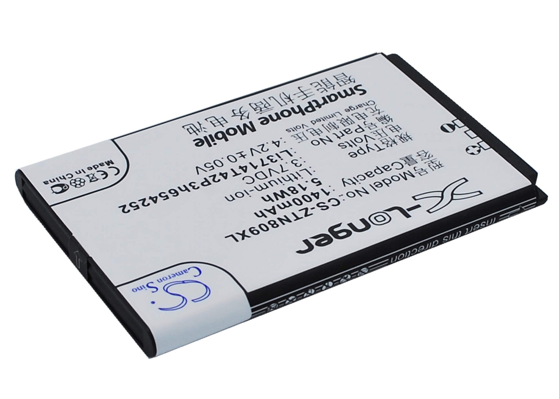 3.7V, 1400mAh, Li-ion Battery fits Zte, U809, V809, 5.18Wh
