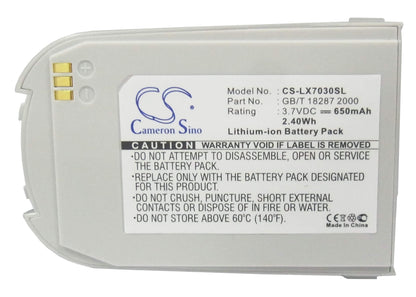 3.7V, 650mAh, Li-ion Battery fits Lg, 7030, G7030, 2.405Wh