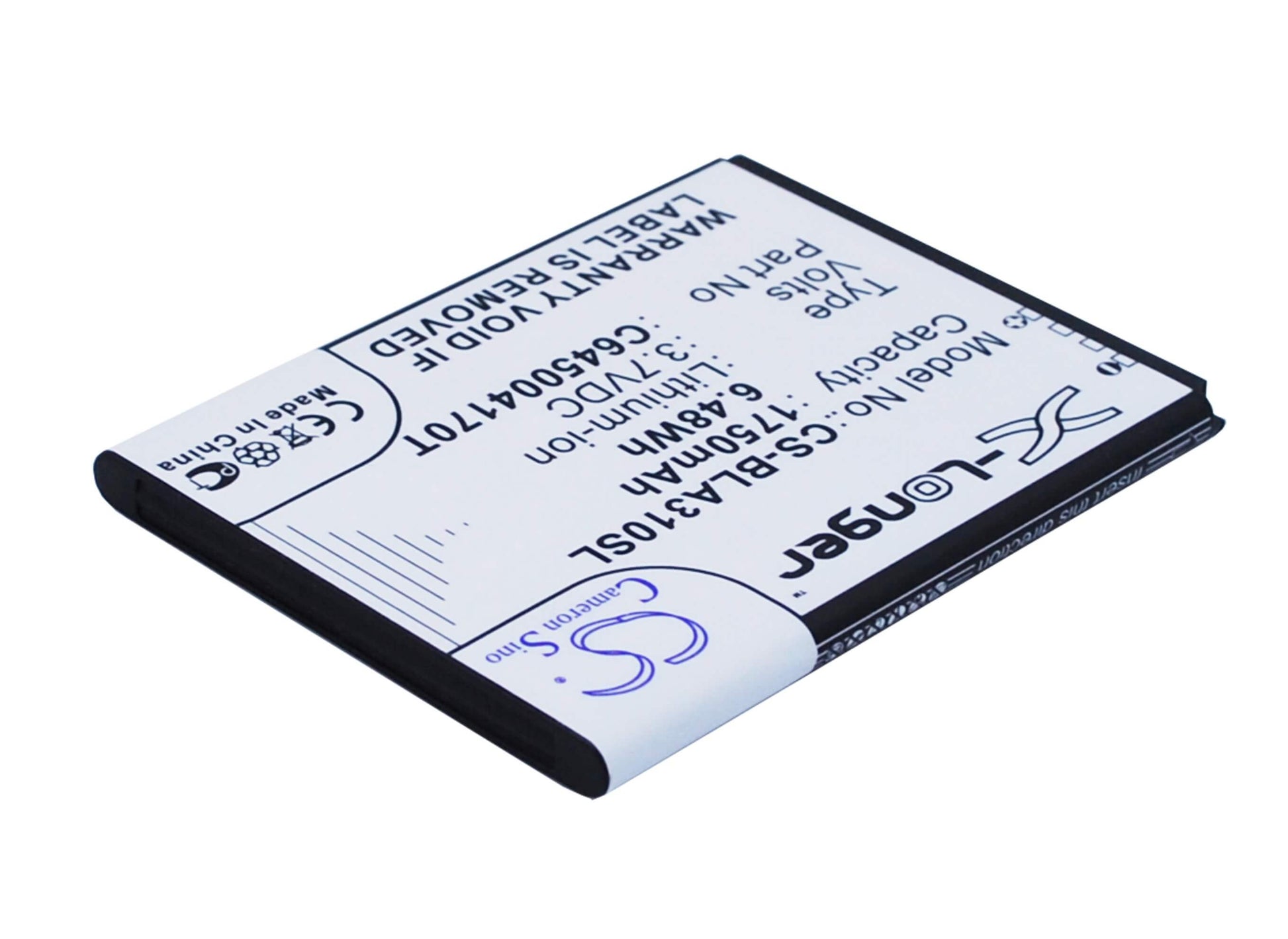 3.7V, 1750mAh, Li-ion Battery fits Blu, A310, Advance 4.5, 6.475Wh