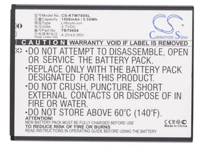 3.7V, 1500mAh, Li-ion Battery fits K-touch, T83, T85, 5.55Wh