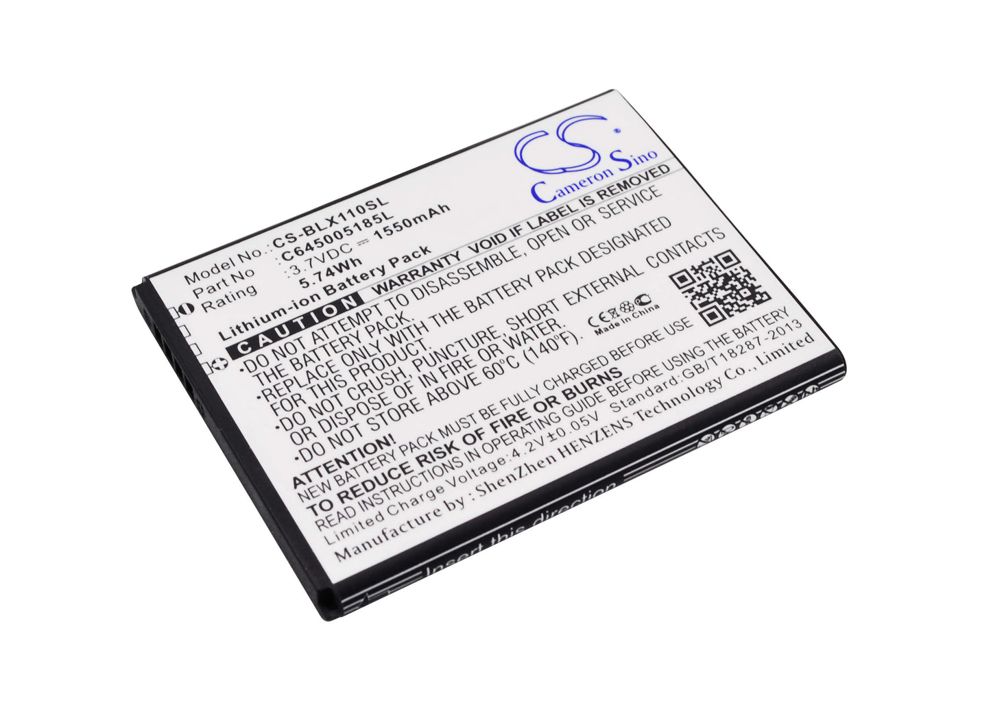 3.7V, 1550mAh, Li-ion Battery fits Blu, Studio Mini, Studio Mini Lte, 5.735Wh