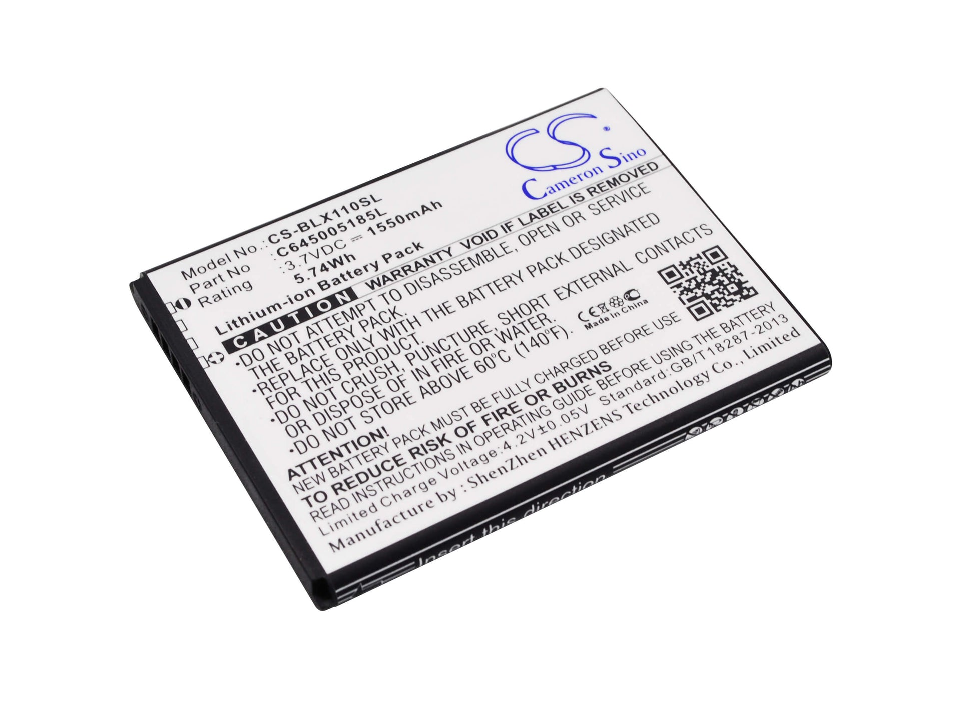 3.7V, 1550mAh, Li-ion Battery fits Blu, Studio Mini, Studio Mini Lte, 5.735Wh