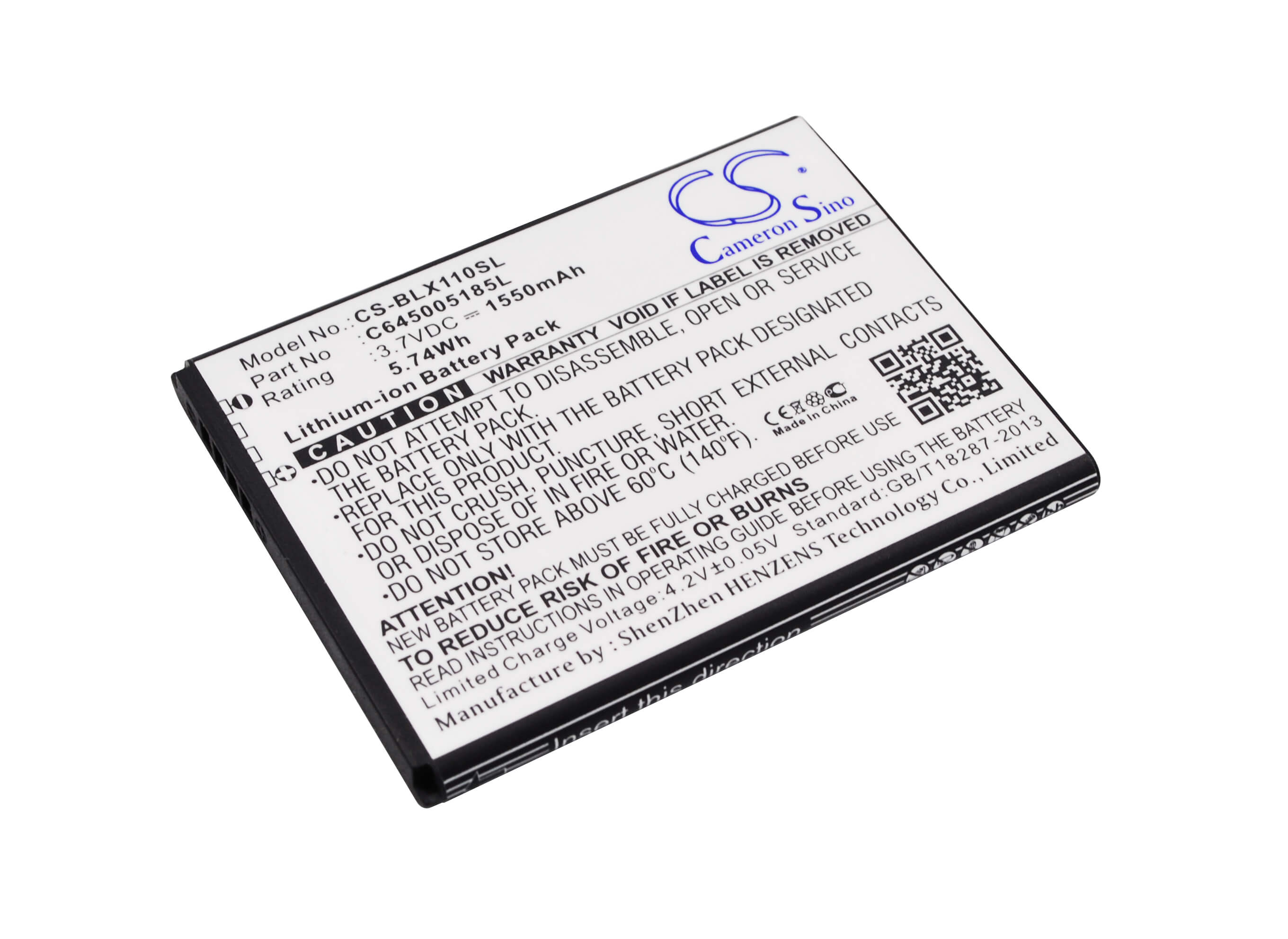 3.7V, 1550mAh, Li-ion Battery fits Blu, Studio Mini, Studio Mini Lte, 5.735Wh
