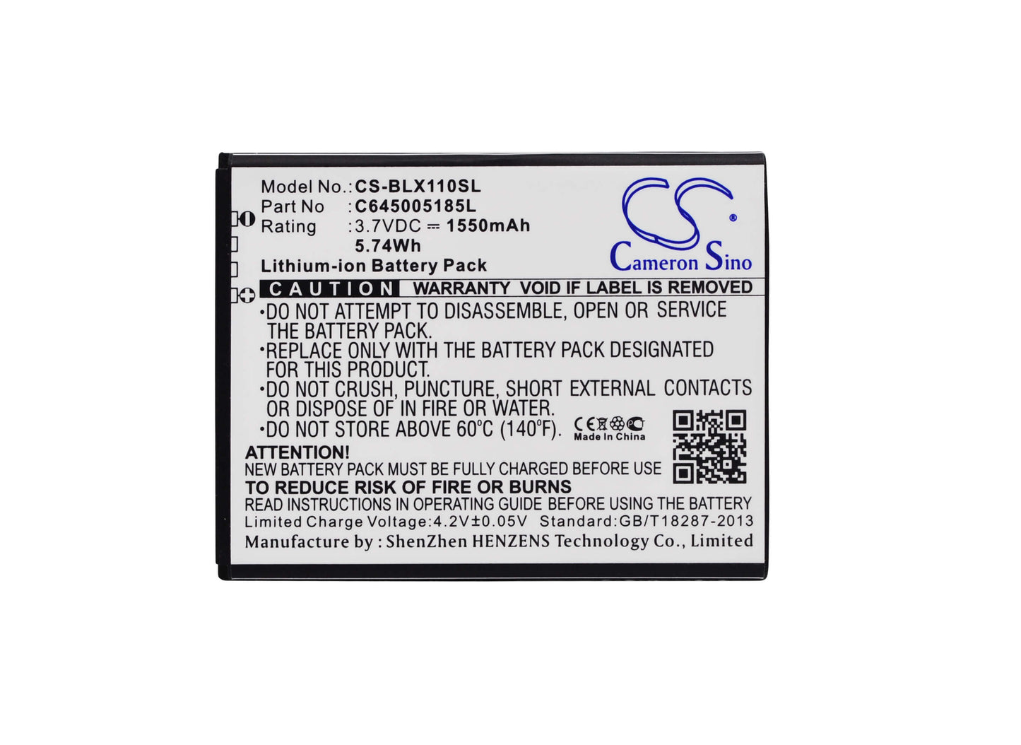 3.7V, 1550mAh, Li-ion Battery fits Blu, Studio Mini, Studio Mini Lte, 5.735Wh