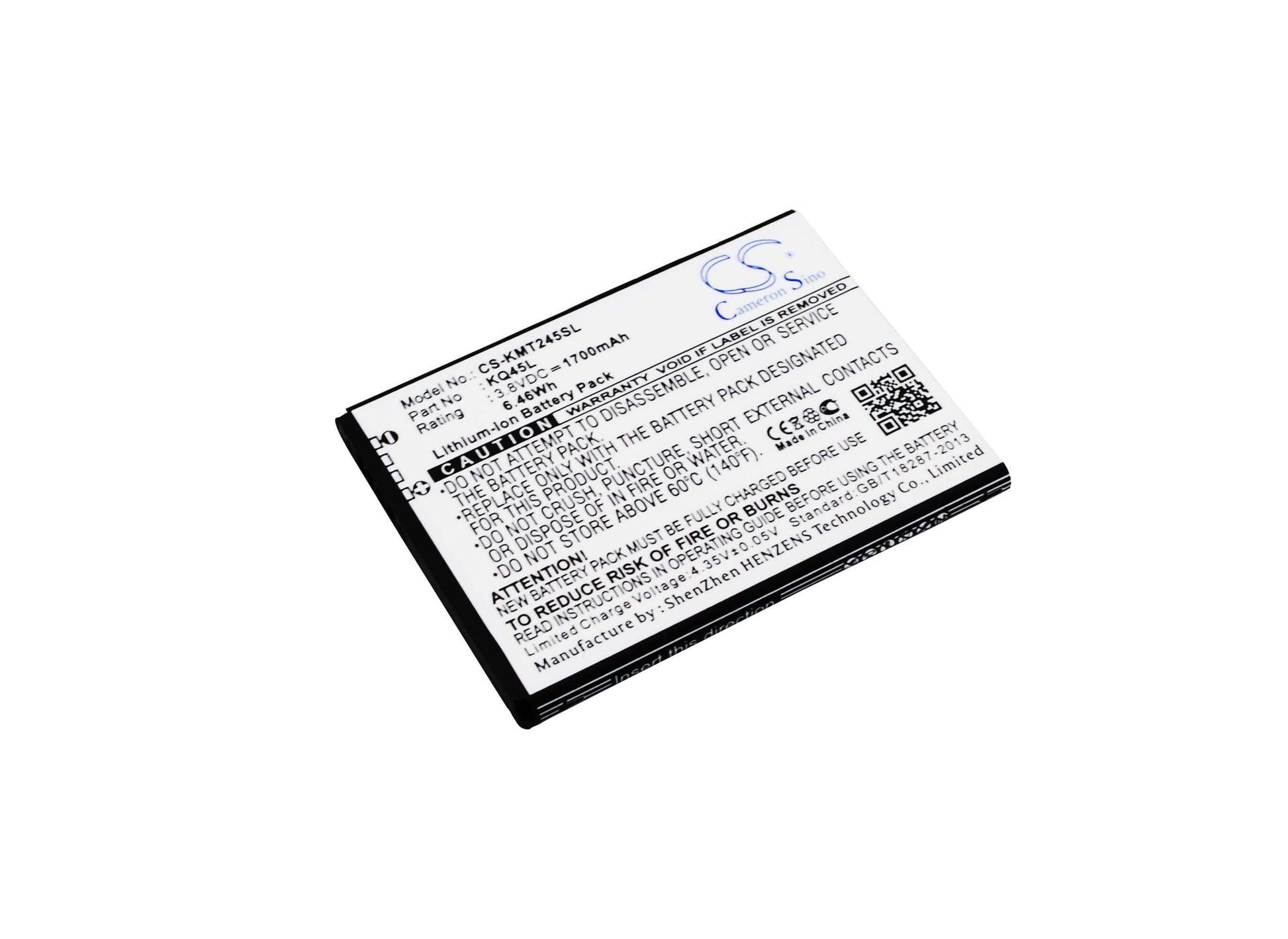 3.8V, 1700mAh, Li-ion Battery fits Kazam, Thunder 2 4.5l, Thunder 2 Q4.5l, 6.46Wh