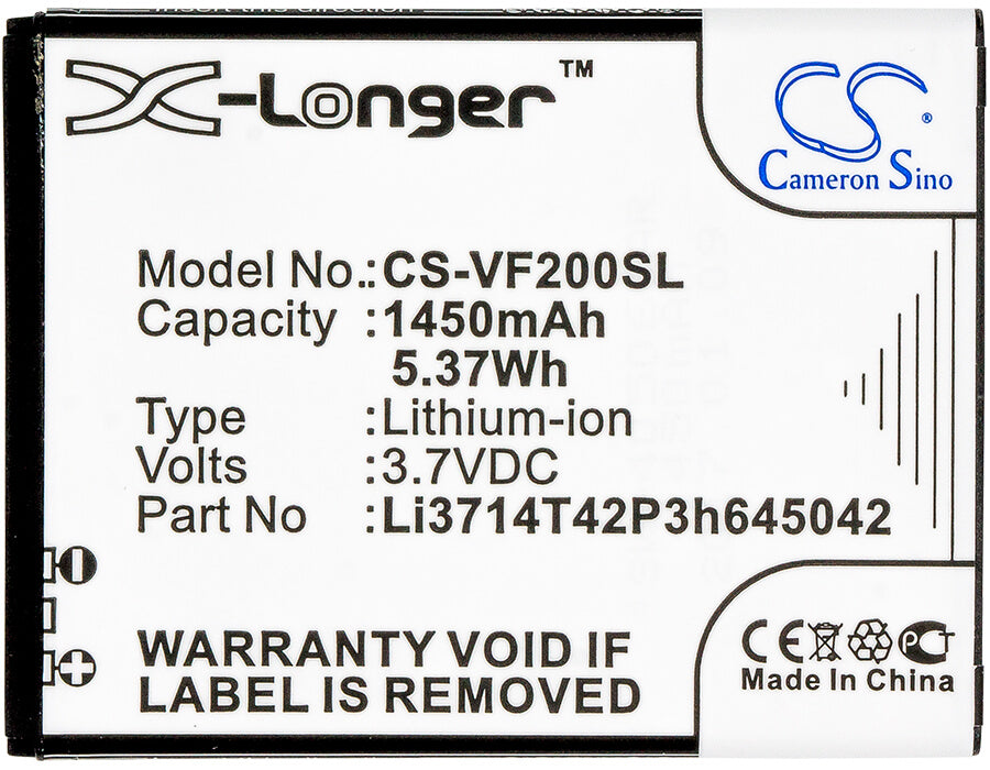 3.7V, 1450mAh, Li-ion Battery fits Vodafone, Smart First 7, Vfd 200, 5.365Wh