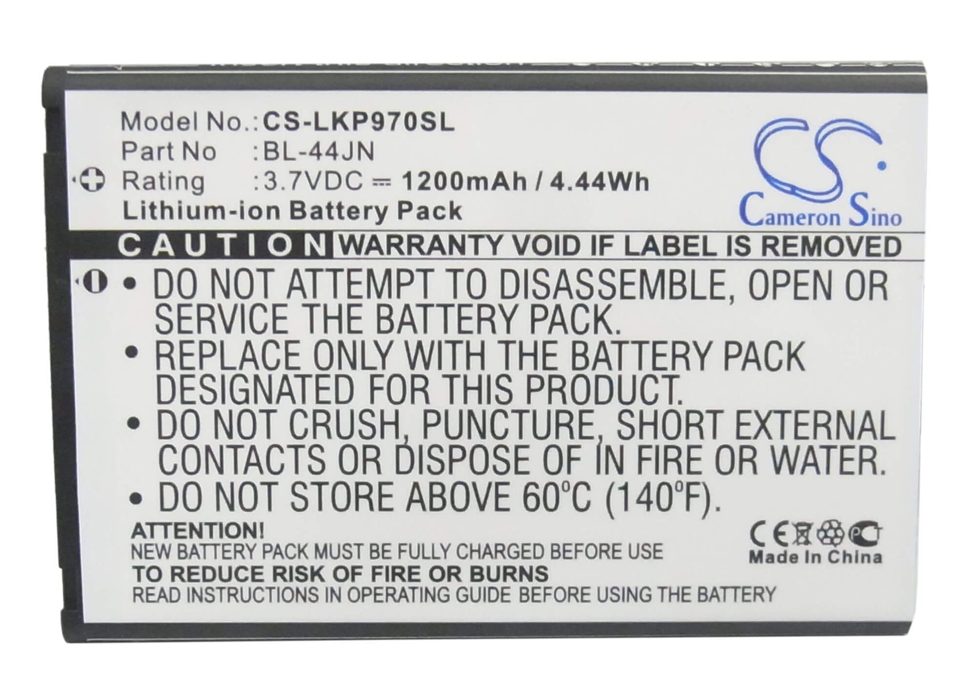 3.7V, 1200mAh, Li-ion Battery fits Metropcs, Lgms840v, 4.44Wh
