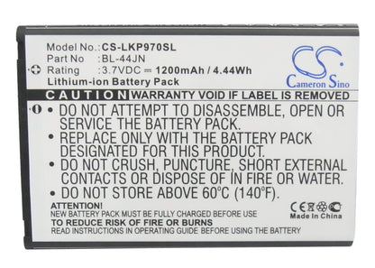 3.7V, 1200mAh, Li-ion Battery fits Metropcs, Lgms840v, 4.44Wh
