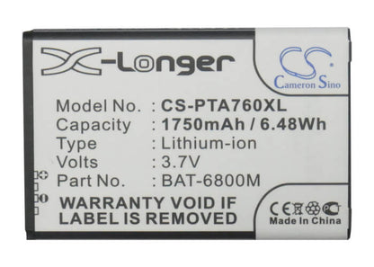 3.7V, 1750mAh, Li-ion Battery fits Pantech, Im-a760, Im-a760s, 6.475Wh