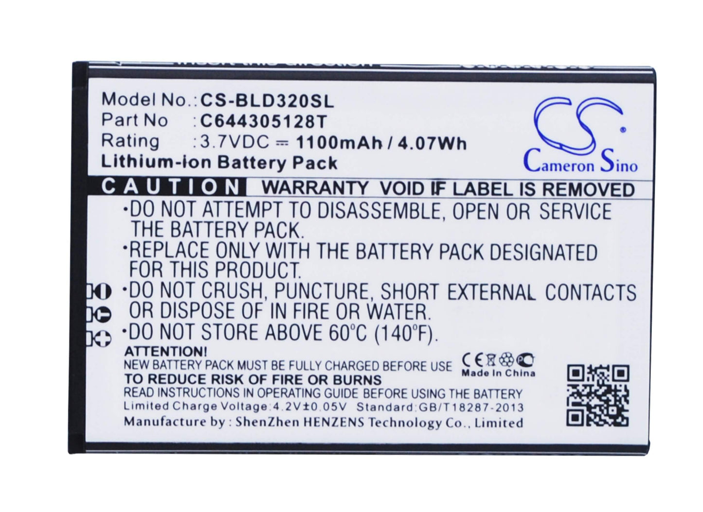 3.7V, 1100mAh, Li-ion Battery fits Blu, Dash 3.2, 4.07Wh