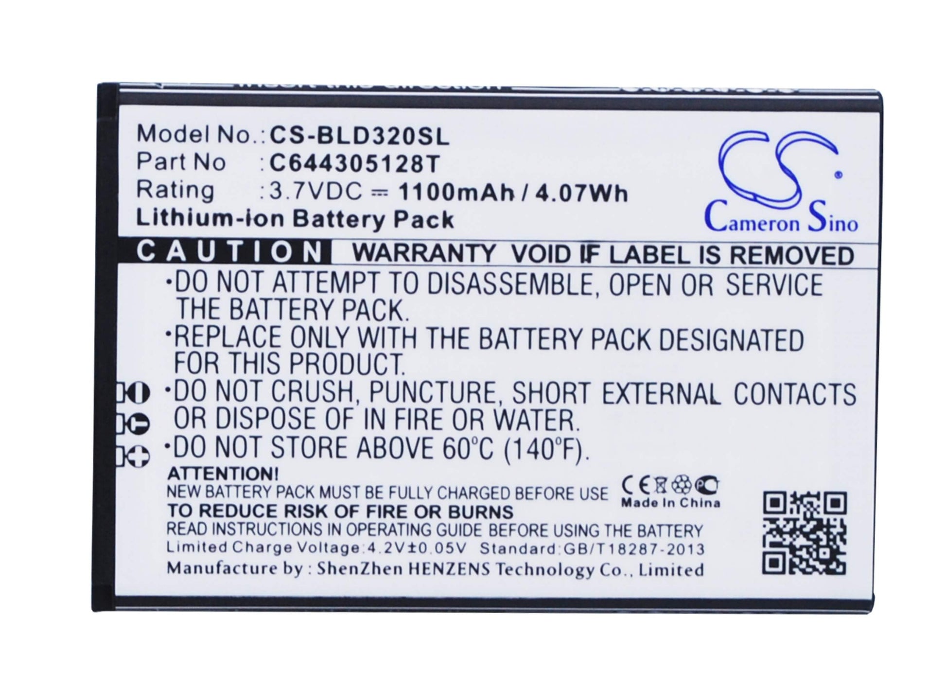 3.7V, 1100mAh, Li-ion Battery fits Blu, Dash 3.2, 4.07Wh